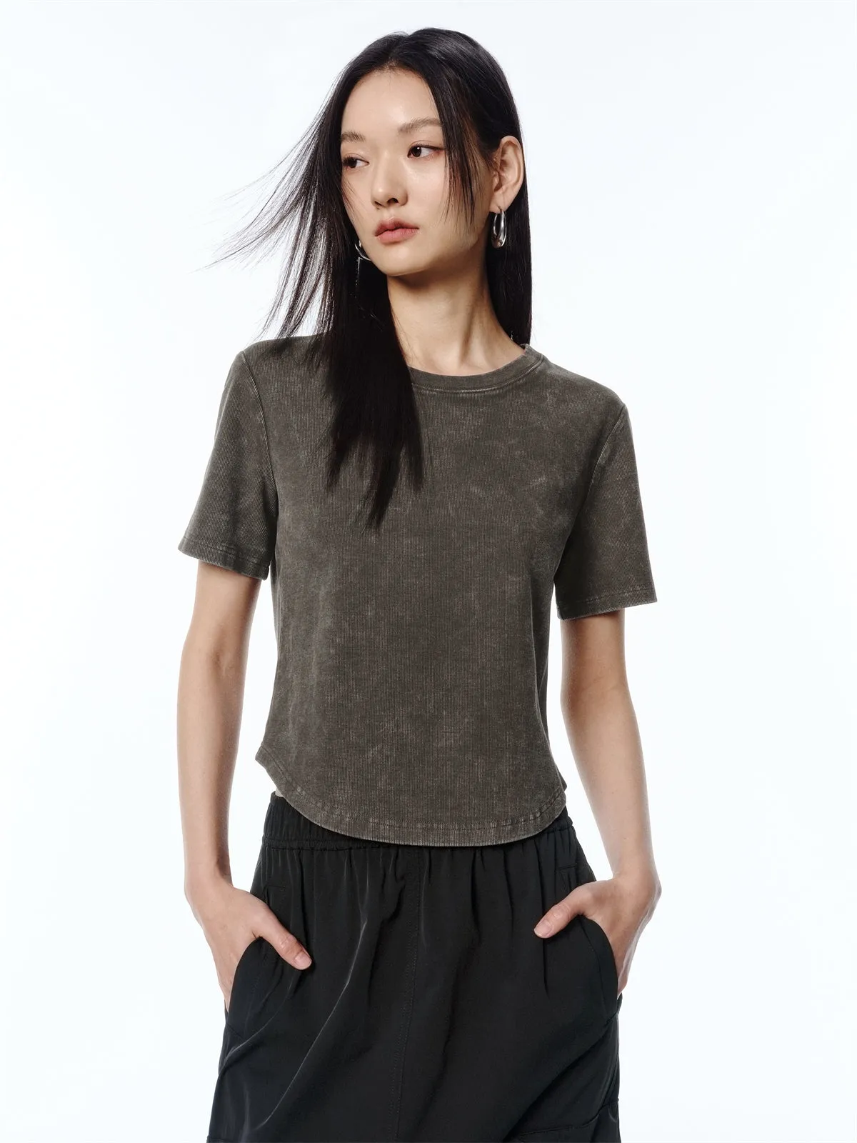 Women's Cropped Vintage-Washed T-Shirt sold by PEACEBIRD product image thumbnail 2