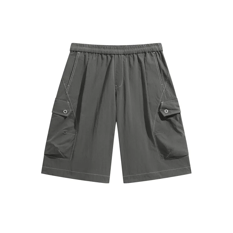 Men's Brown Utility Cargo Shorts with 3D Pockets sold by PEACEBIRD