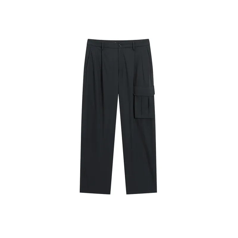 Men's Pleated Straight-Leg Pants with 3D Patch Pockets sold by PEACEBIRD