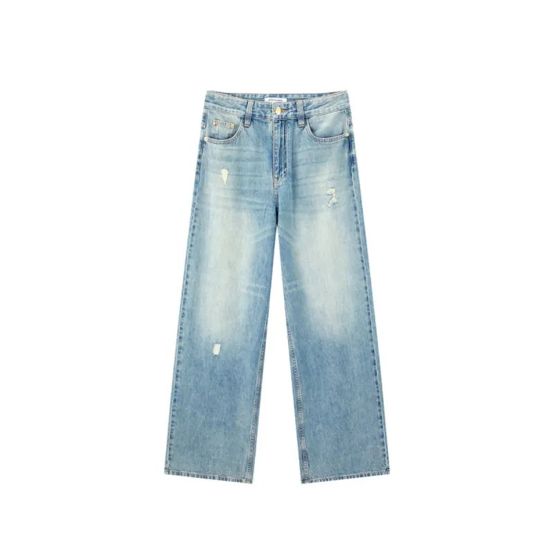 Women's Distressed Wide-Leg Jeans sold by PEACEBIRD