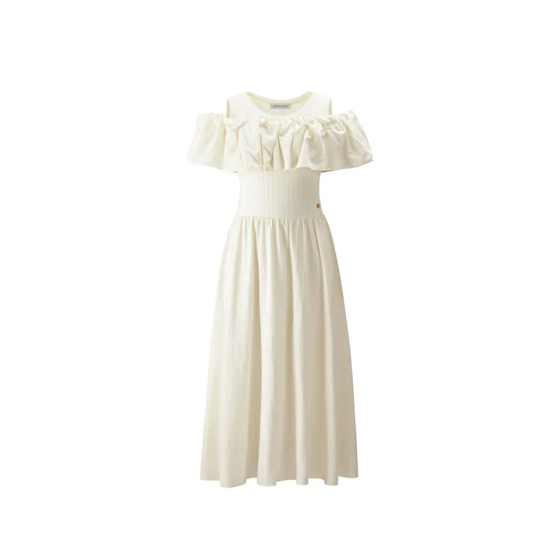 Women's Solid Maxi Dress with Detachable Ruffle Trim sold by PEACEBIRD