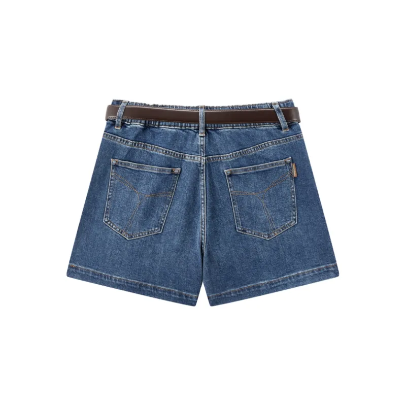 Women's High-Waisted A-Line Denim Shorts sold by PEACEBIRD