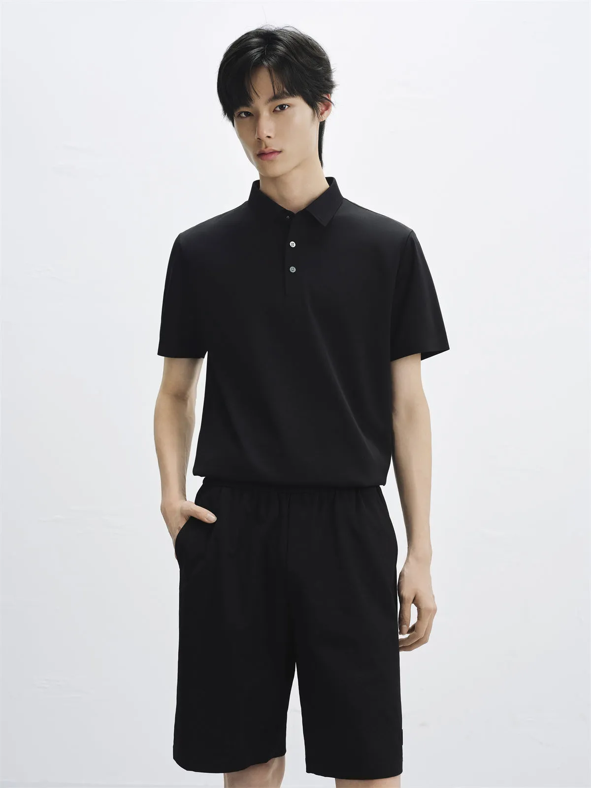 Men's Embossed Silk-Blend Polo Shirt sold by PEACEBIRD product image thumbnail 2