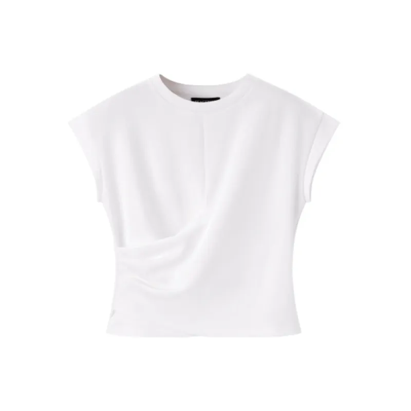 Women's Solid Twist-Front Cropped T-Shirt sold by PEACEBIRD