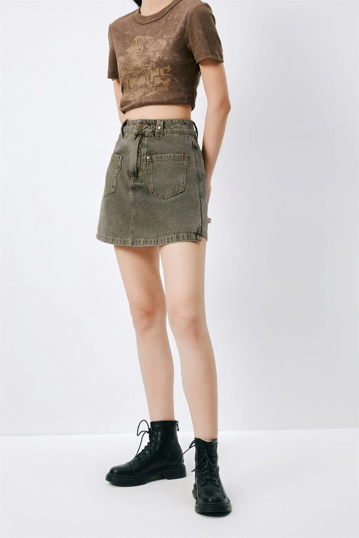 Women's High-Waisted A-Line Wide-Leg Denim Shorts sold by PEACEBIRD product image thumbnail 2