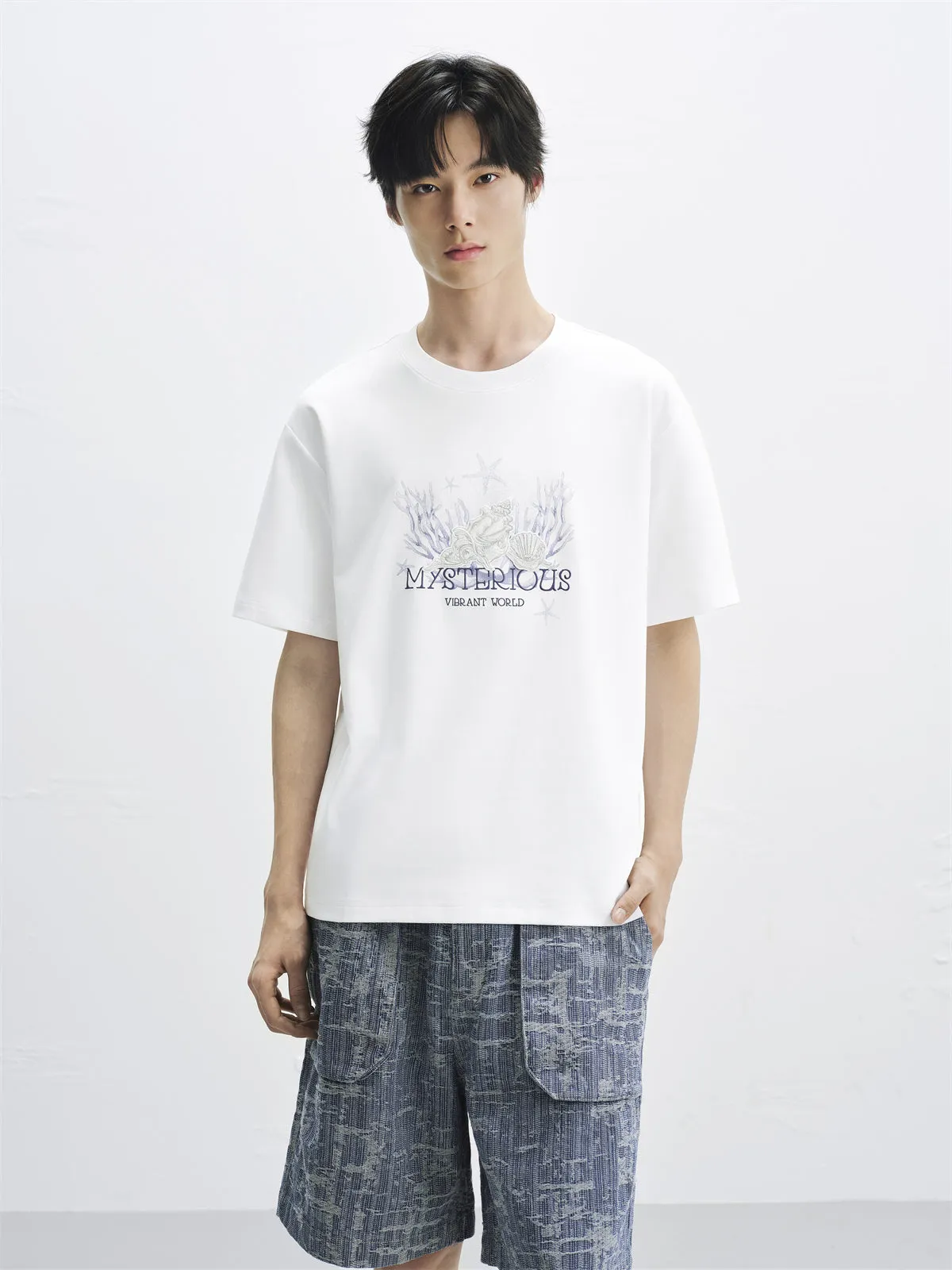 Men's Printed T-Shirt with Embroidery sold by PEACEBIRD product image thumbnail 2