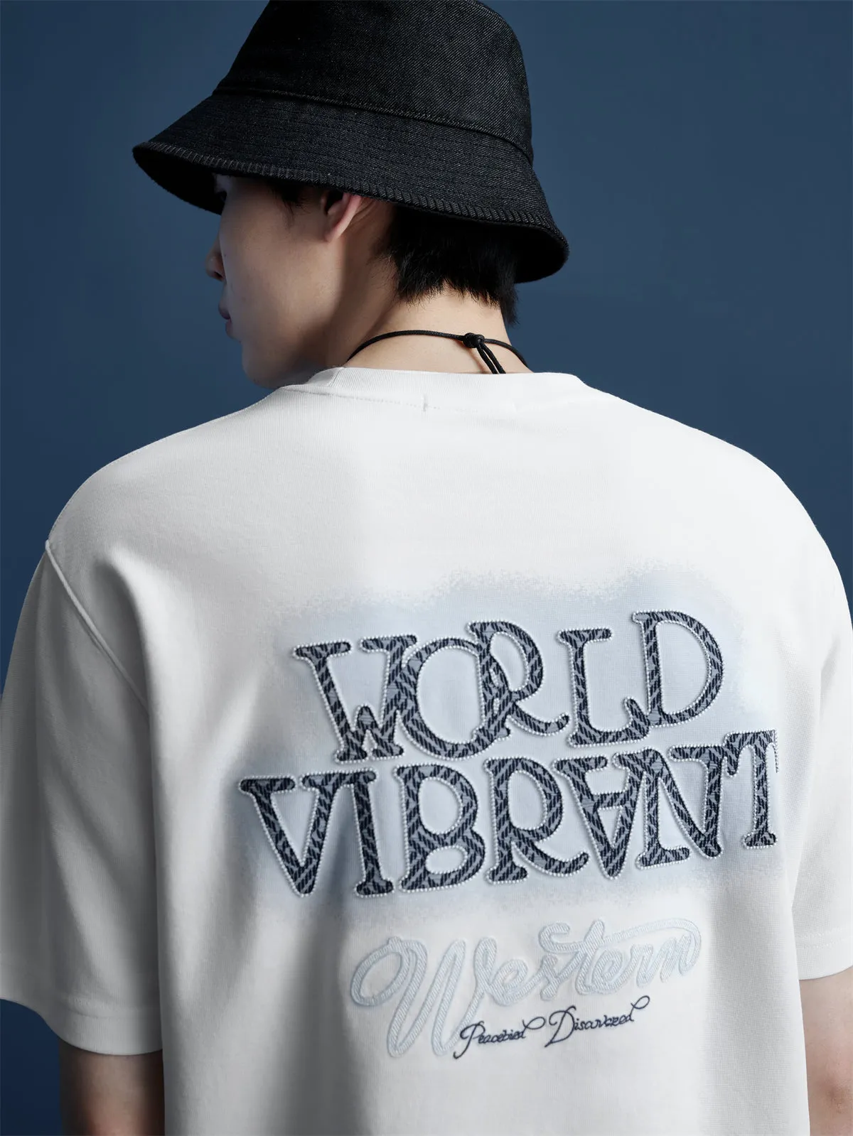 Men's Textured T-Shirt with Letter Embroidery sold by PEACEBIRD product image thumbnail 2