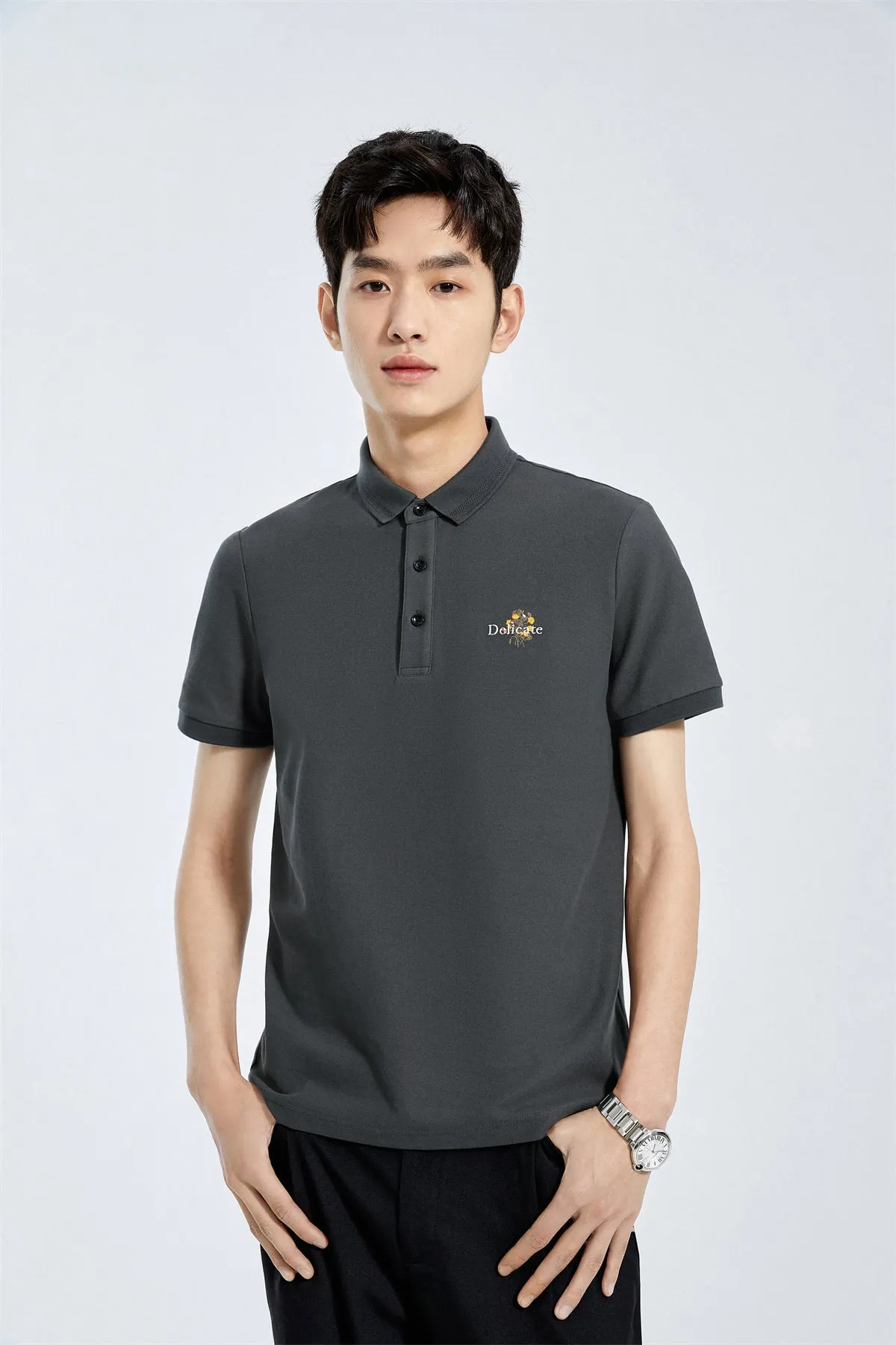 Men's Graphic Embroidered Polo Shirt sold by PEACEBIRD product image thumbnail 2