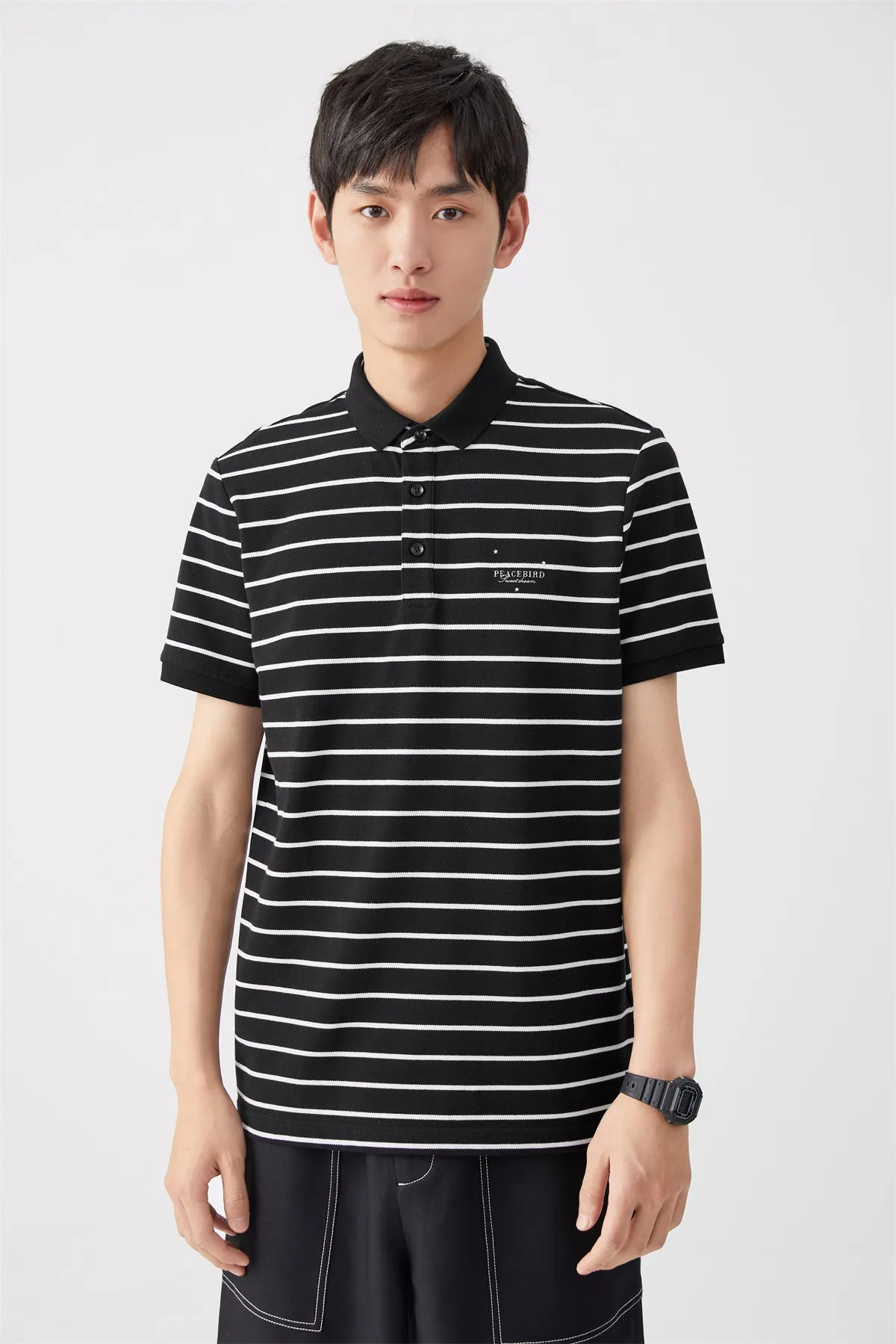Men's Striped Jacquard Polo Shirt sold by PEACEBIRD product image thumbnail 2