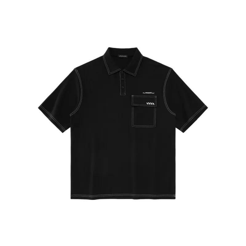 Men's Letter Embroidered Polo Shirt with Contrast Stitching sold by PEACEBIRD