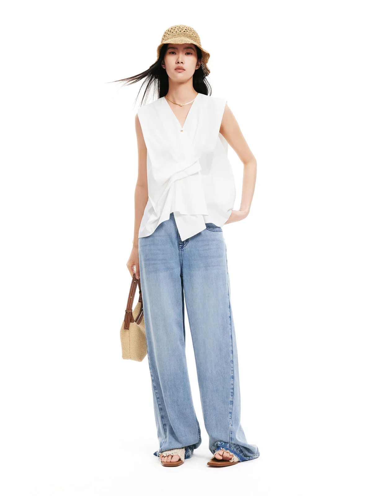 Women's Distressed Raw Hem Straight-Leg Jeans sold by PEACEBIRD product image thumbnail 2