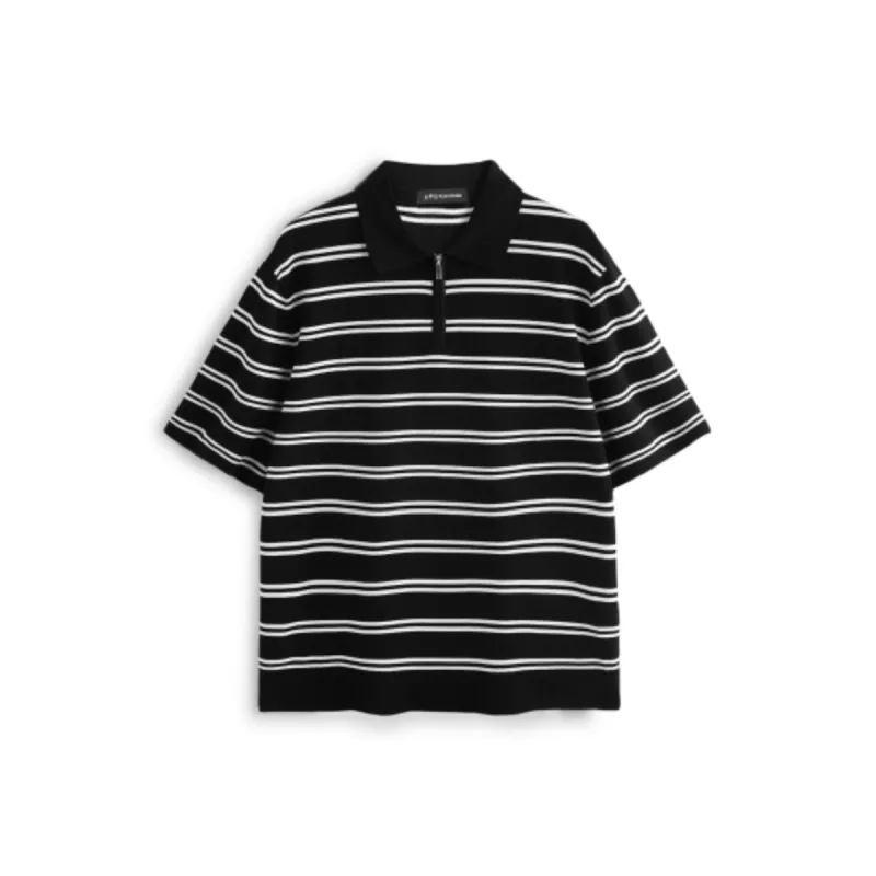 Men's Loose-Fit Striped Knit Polo Shirt sold by PEACEBIRD