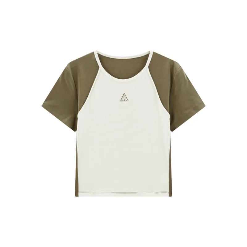 Women's Contrast Slim-Fit Cropped T-Shirt sold by PEACEBIRD