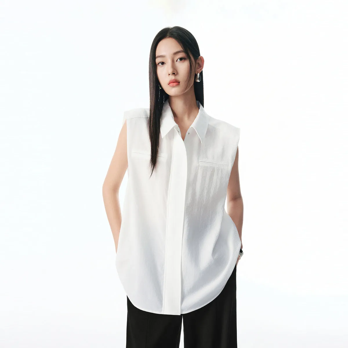 Women's Sleeveless Acetate Shirt sold by PEACEBIRD product image thumbnail 2