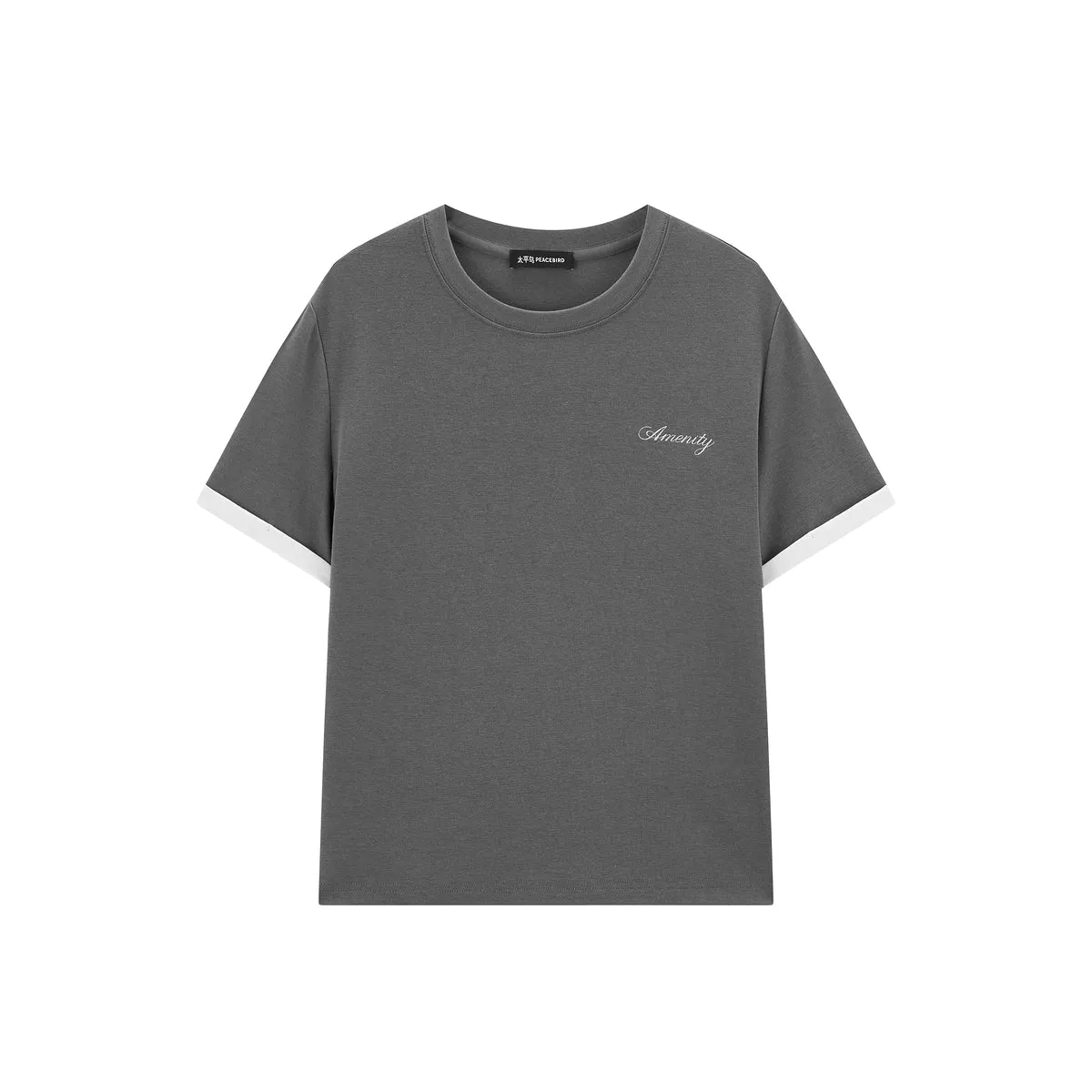 Women's Contrast Trim Embroidered T-Shirt sold by PEACEBIRD product image thumbnail 2