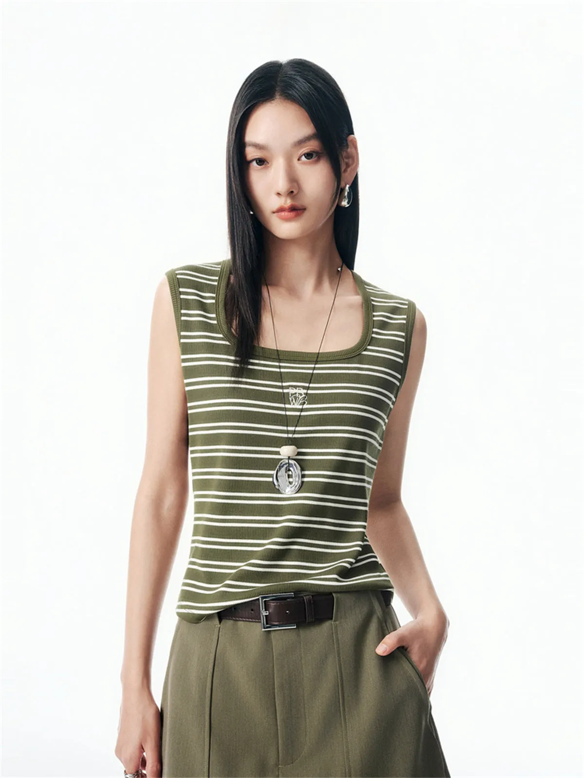 Women's Horseshoe Neck Striped Contrast Vest sold by PEACEBIRD product image thumbnail 2