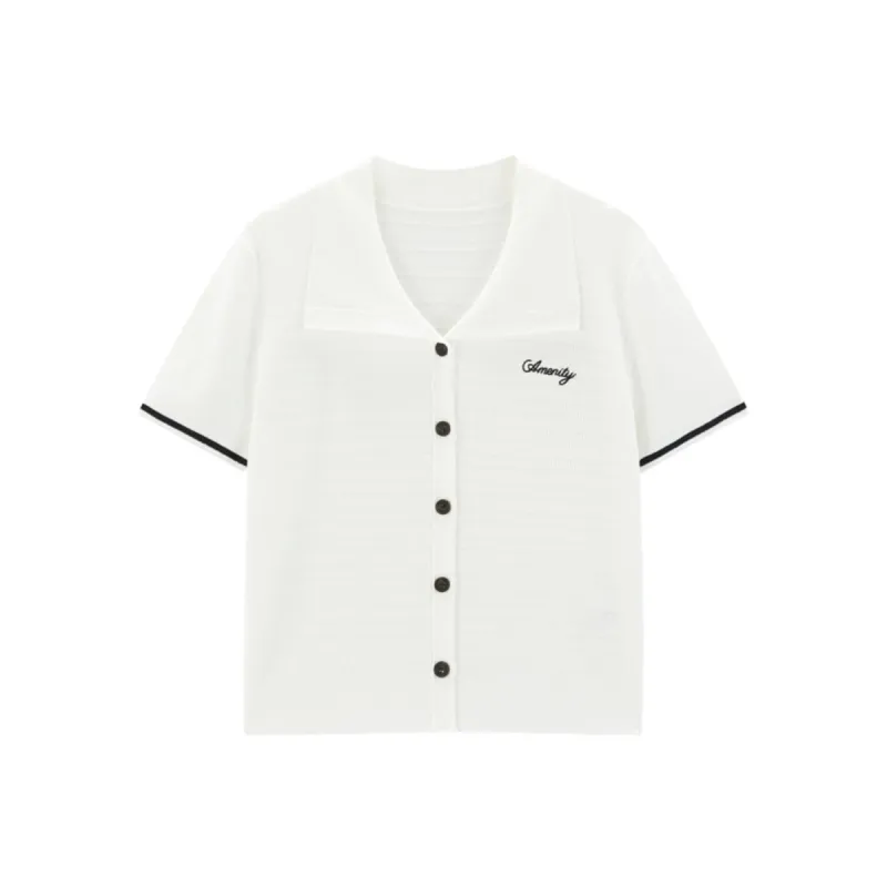 Women's Striped Short-Sleeve Knit Cardigan sold by PEACEBIRD
