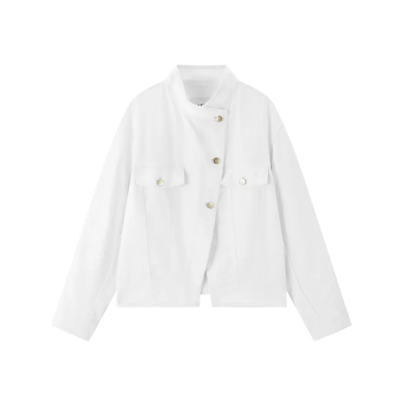 Women's Relaxed Cropped TENCEL Denim Jacket sold by PEACEBIRD