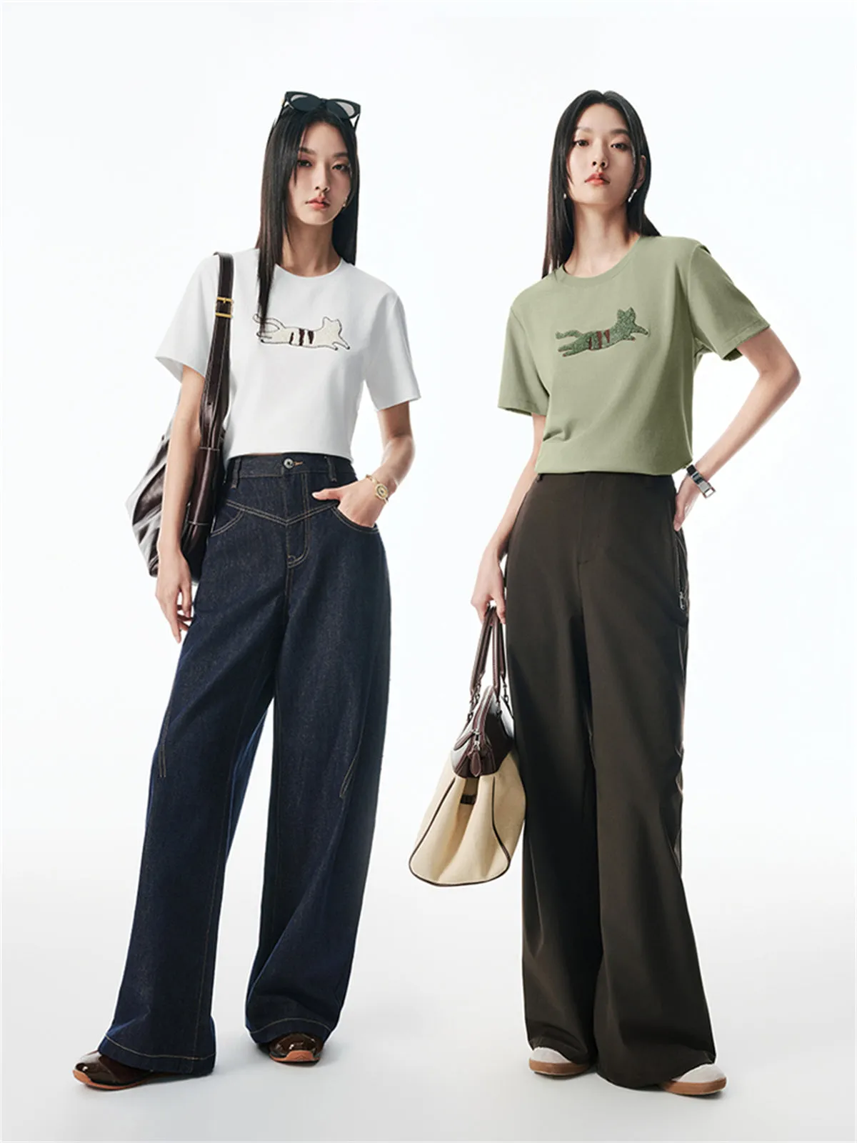 Women's Cartoon Sequin Embroidered T-Shirt sold by PEACEBIRD product image thumbnail 3