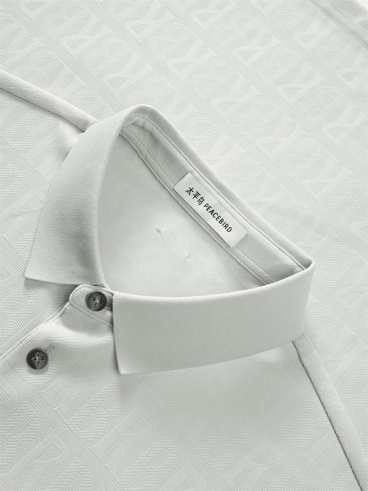 Men's Allover Letter Jacquard Polo Shirt sold by PEACEBIRD product image thumbnail 5