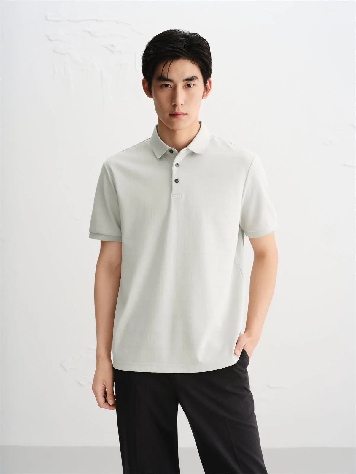 Men's Allover Letter Jacquard Polo Shirt sold by PEACEBIRD product image thumbnail 2