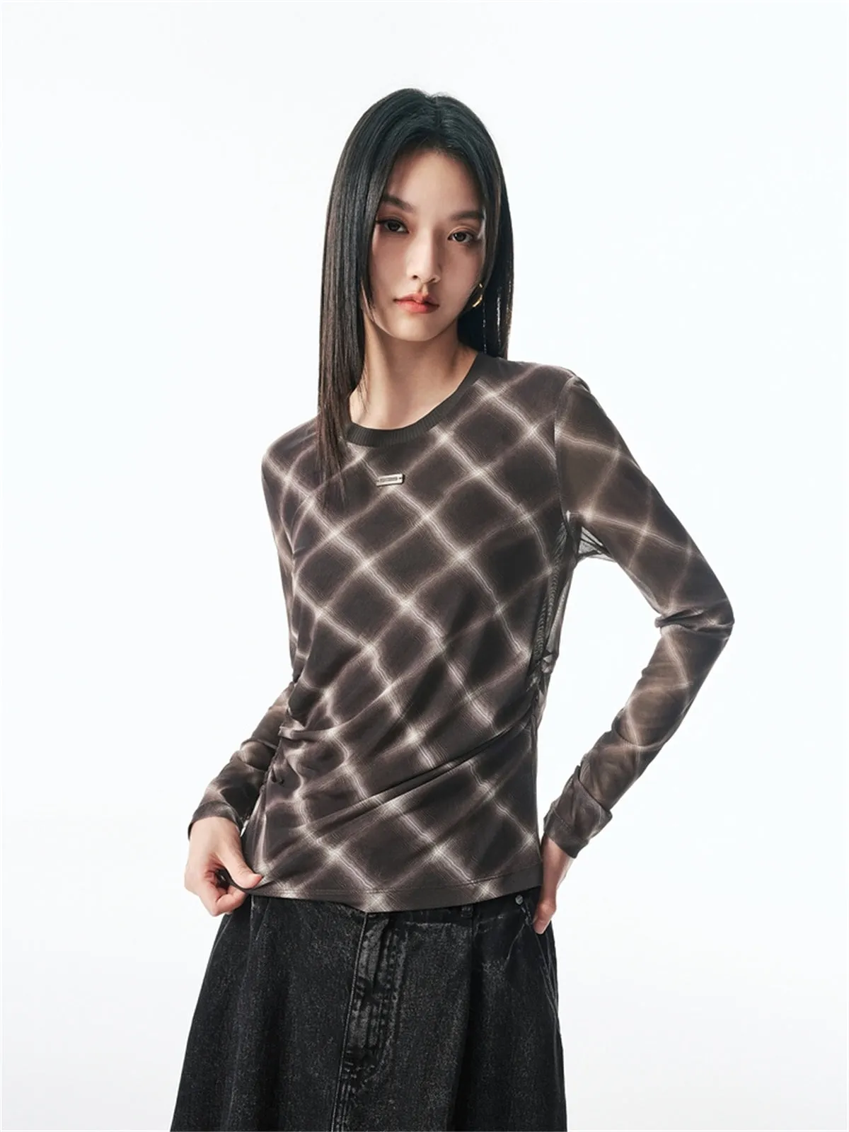 Women's Slim-Fit Lightweight Check Top sold by PEACEBIRD product image thumbnail 2