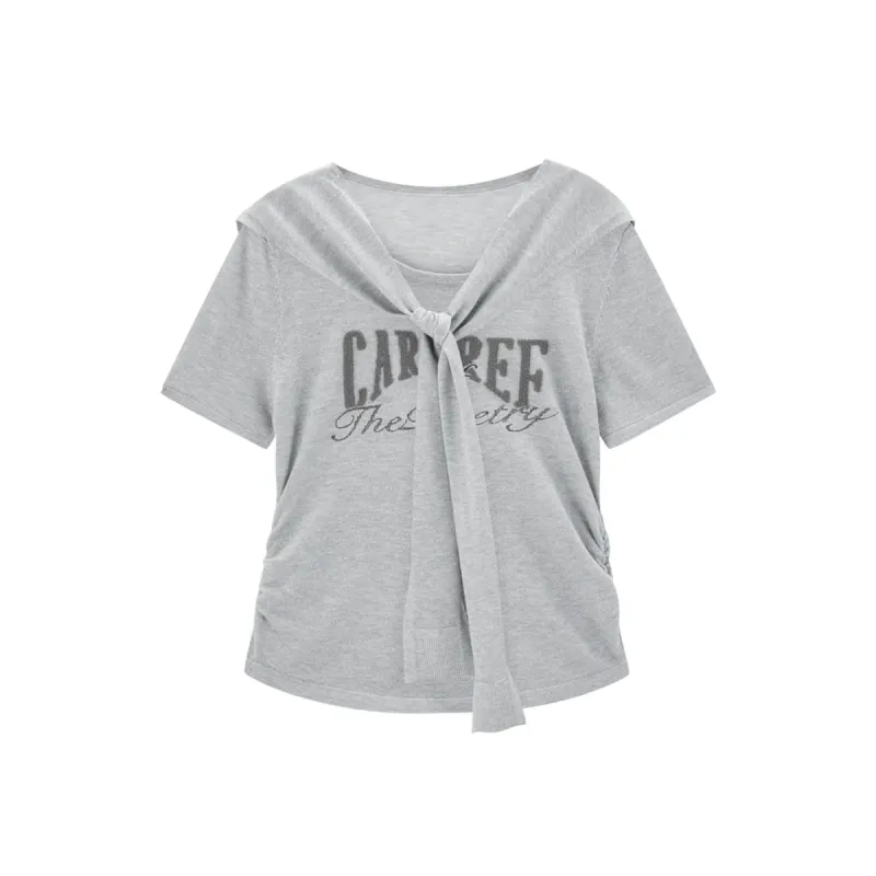 Women's Shirred Knit Top with Chenille Embroidery sold by PEACEBIRD