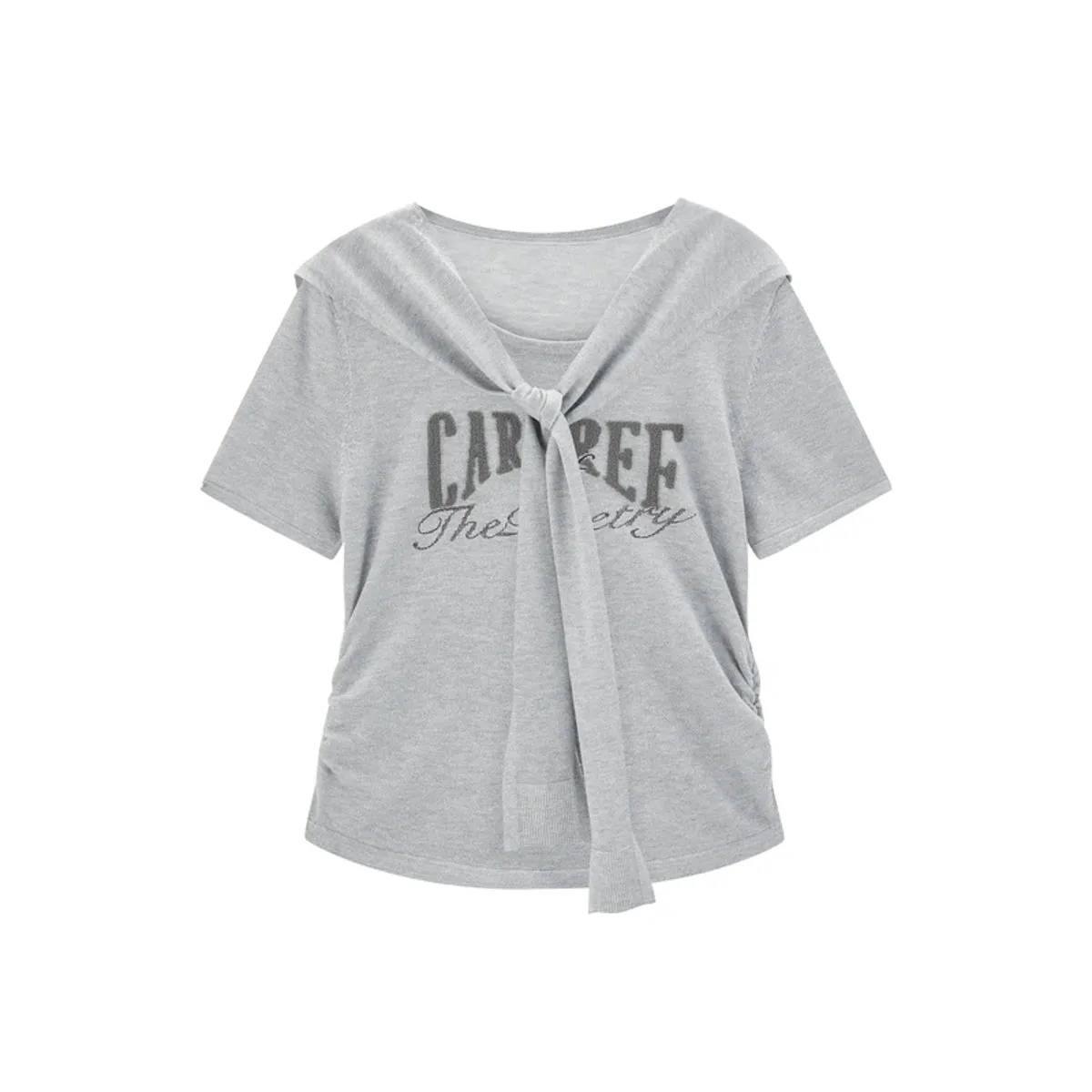 Women's Shirred Knit Top with Chenille Embroidery sold by PEACEBIRD