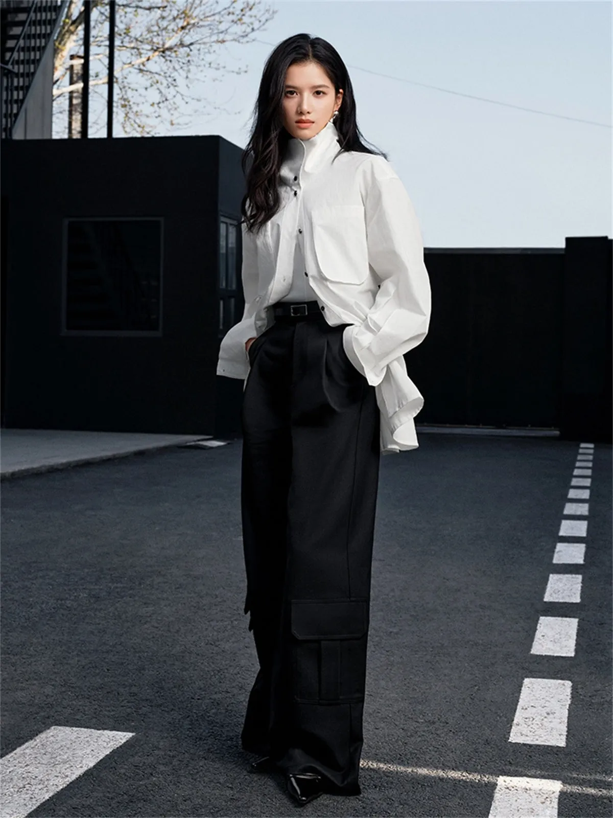 Women's Trench-Style Oversized Shirt sold by PEACEBIRD product image thumbnail 3