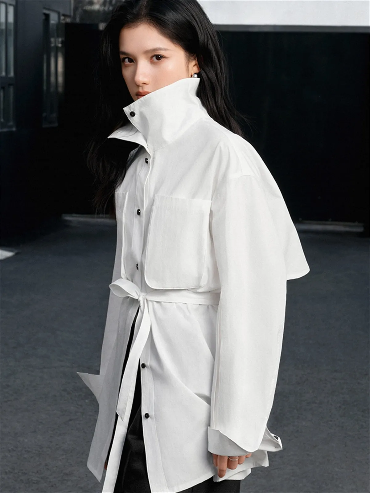 Women's Trench-Style Oversized Shirt sold by PEACEBIRD product image thumbnail 2
