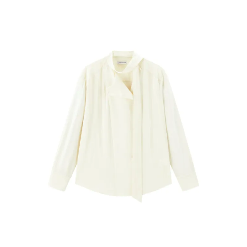 Women's Textured Shirt with Flowing Neck Tie sold by PEACEBIRD