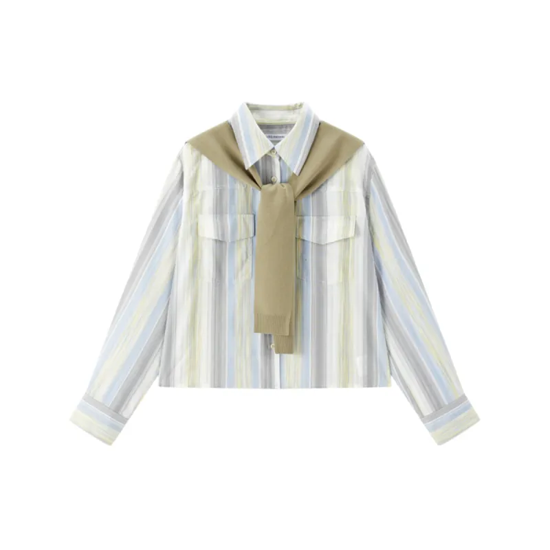 Women's Striped Shirt with Detachable Cape sold by PEACEBIRD