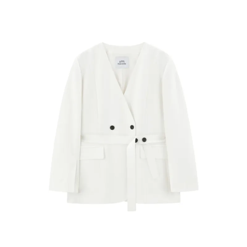 Women's V-Neck Blazer with Detachable Belt made by PEACEBIRD