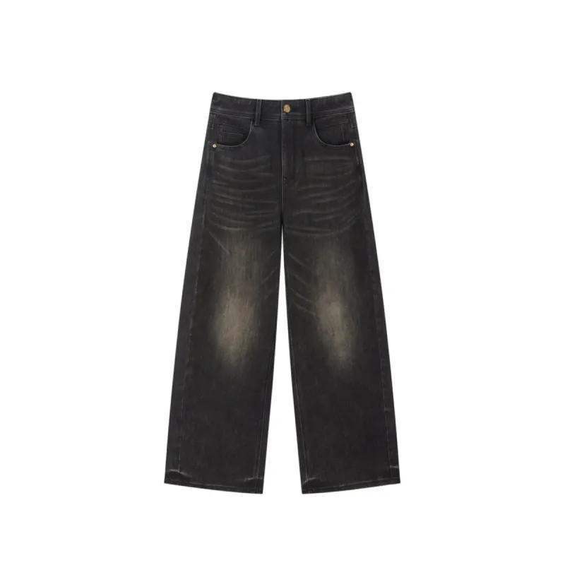 Women's Gradient Whiskered Curved-Leg Jeans sold by PEACEBIRD