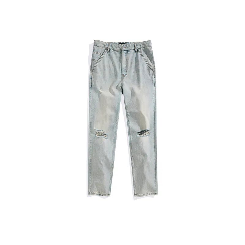 Men's Distressed Straight-Leg Cone Denim Jeans sold by PEACEBIRD