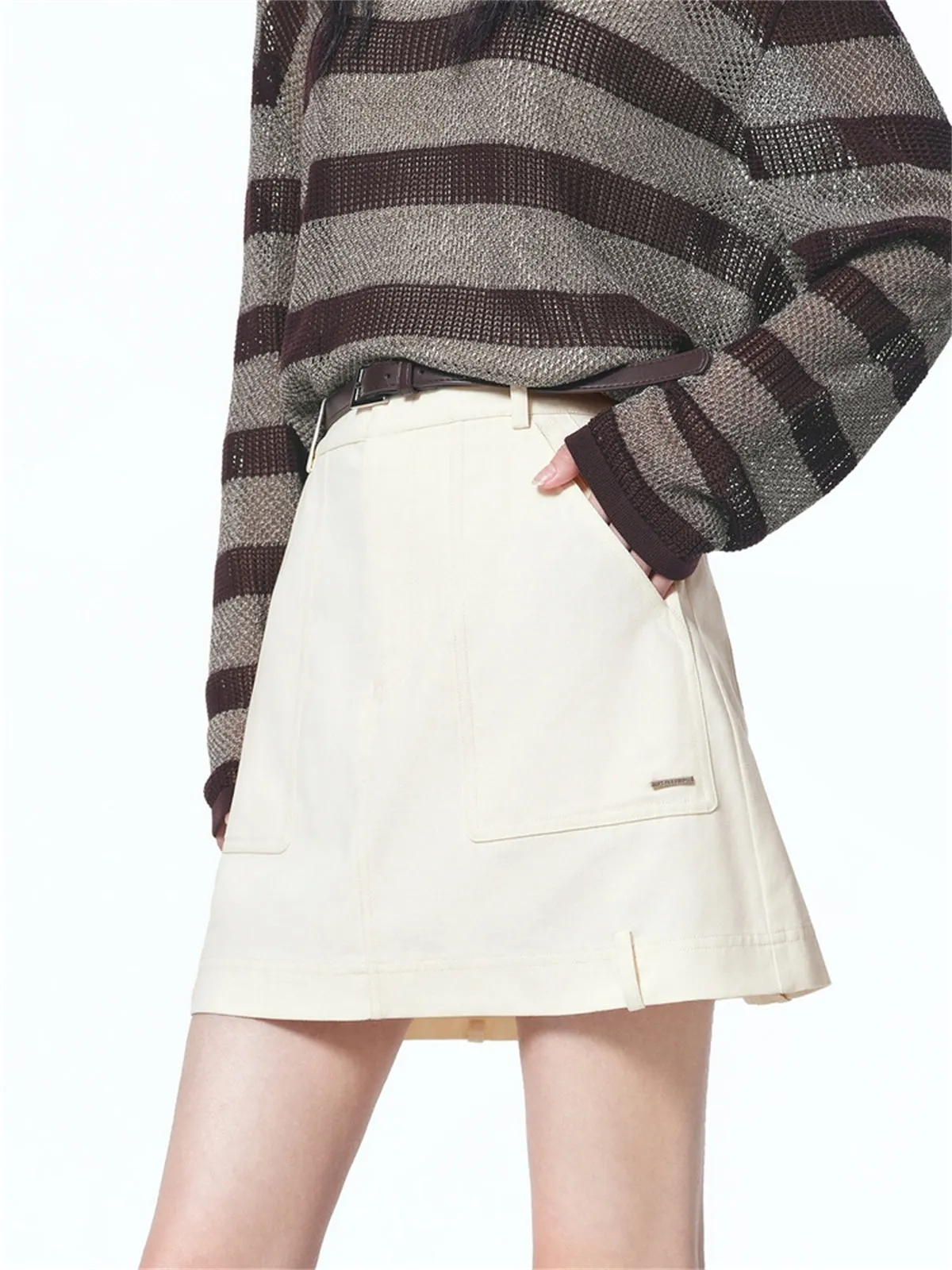 Women's High-Waisted A-Line Denim Skirt sold by PEACEBIRD product image thumbnail 3