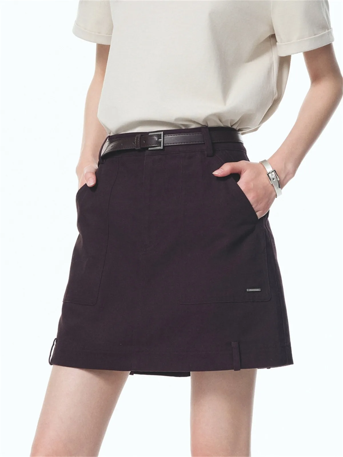 Women's High-Waisted A-Line Denim Skirt sold by PEACEBIRD product image thumbnail 4