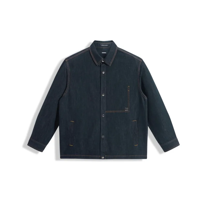 Men's Denim Shirt with Contrast Topstitching sold by PEACEBIRD