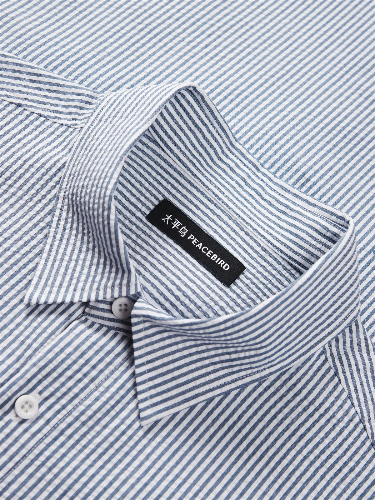 Men's Seersucker Striped Shirt sold by PEACEBIRD product image thumbnail 4
