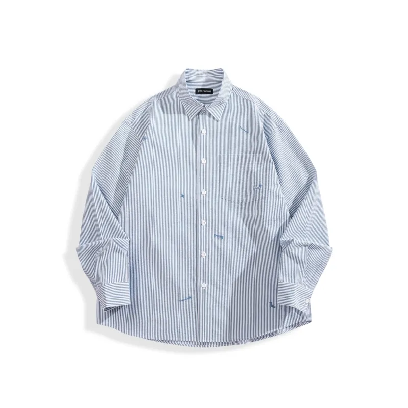 Men's Seersucker Striped Shirt sold by PEACEBIRD