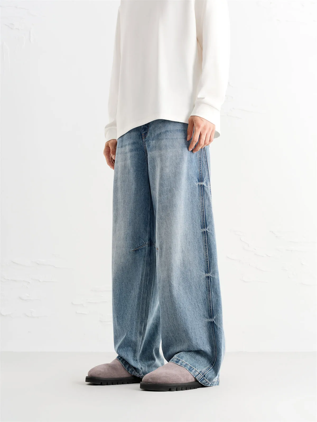 Men's Street-Style Washed Wide-Leg Jeans sold by PEACEBIRD product image thumbnail 3