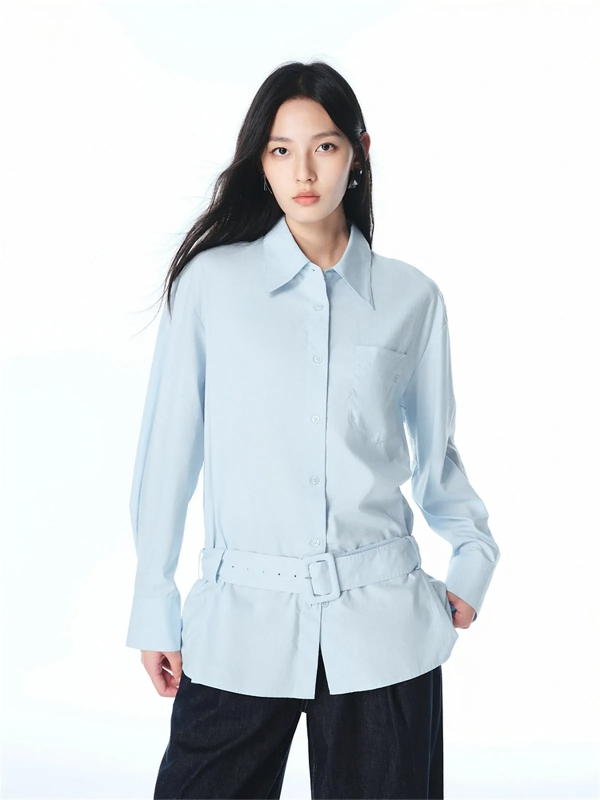 Women's Oversized Shirt with Detachable Belt sold by PEACEBIRD product image thumbnail 2