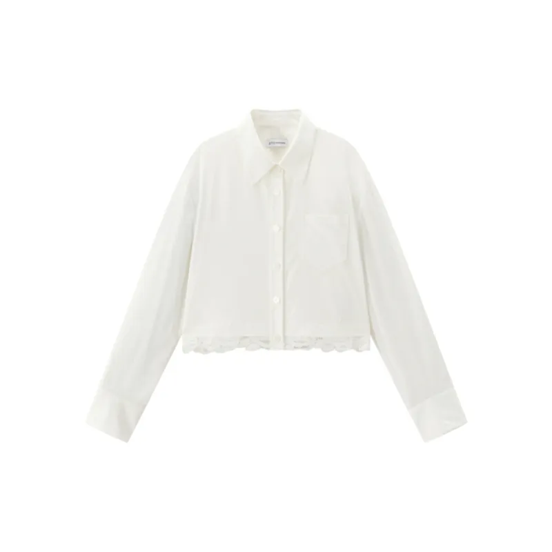 Women's Cropped Shirt with Lace Panels made by PEACEBIRD