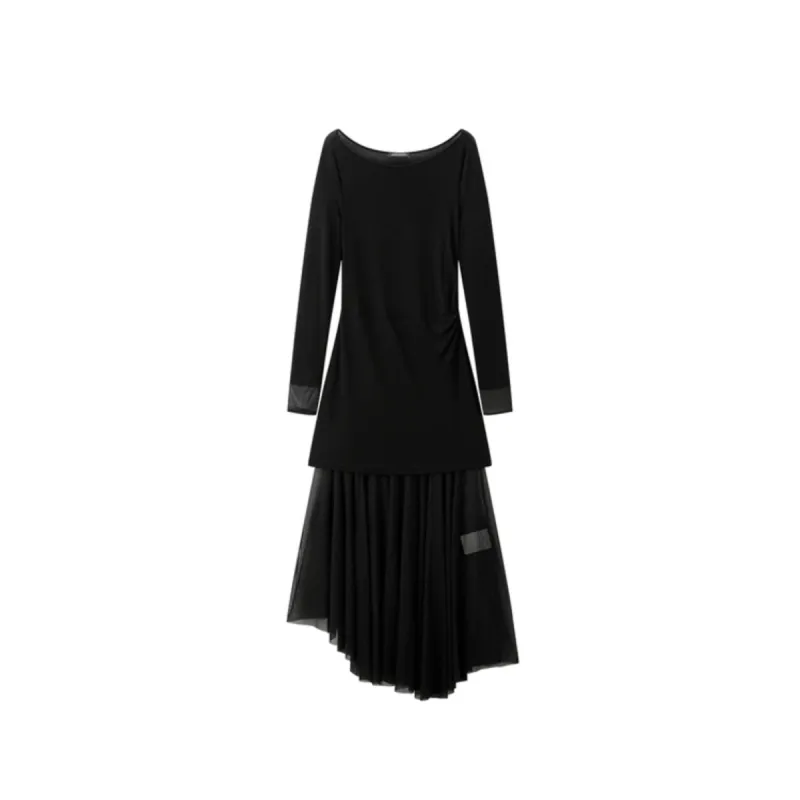 Women's Wool Blend Knit Dress with Mesh Panels sold by PEACEBIRD