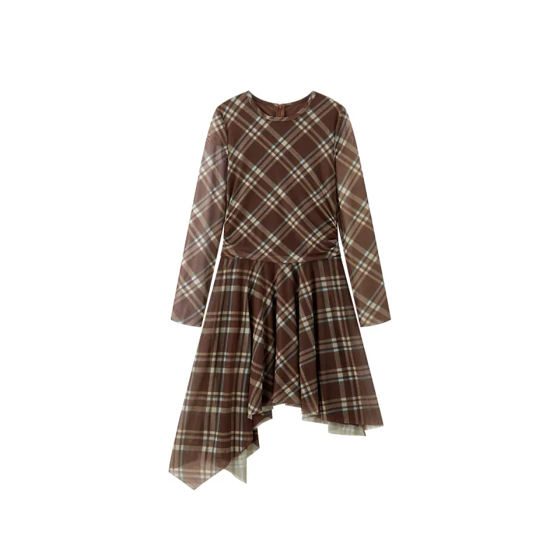 Women's Asymmetric Plaid Knit Dress sold by PEACEBIRD