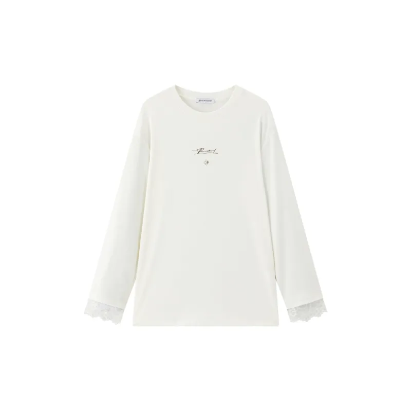 Women's Relaxed-Fit T-Shirt with Lace Panels sold by PEACEBIRD