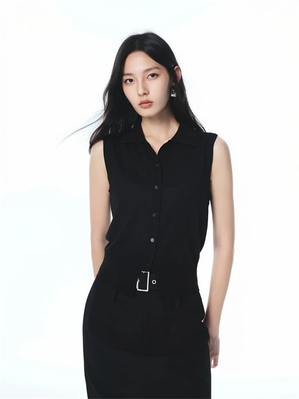 Women's Wool Blend Collared Knit Vest sold by PEACEBIRD product image thumbnail 2