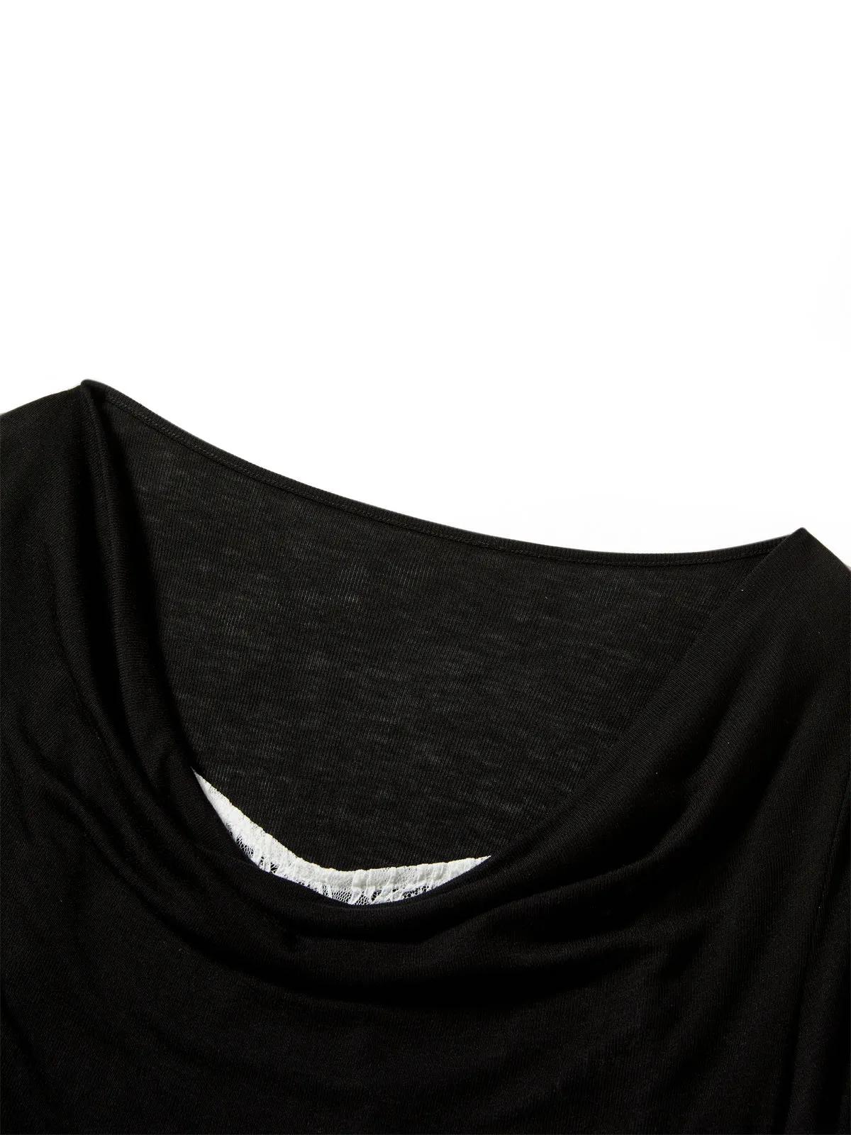 Women's Off-Shoulder Cowl Neck T-Shirt with Lace Trim sold by PEACEBIRD product image thumbnail 4