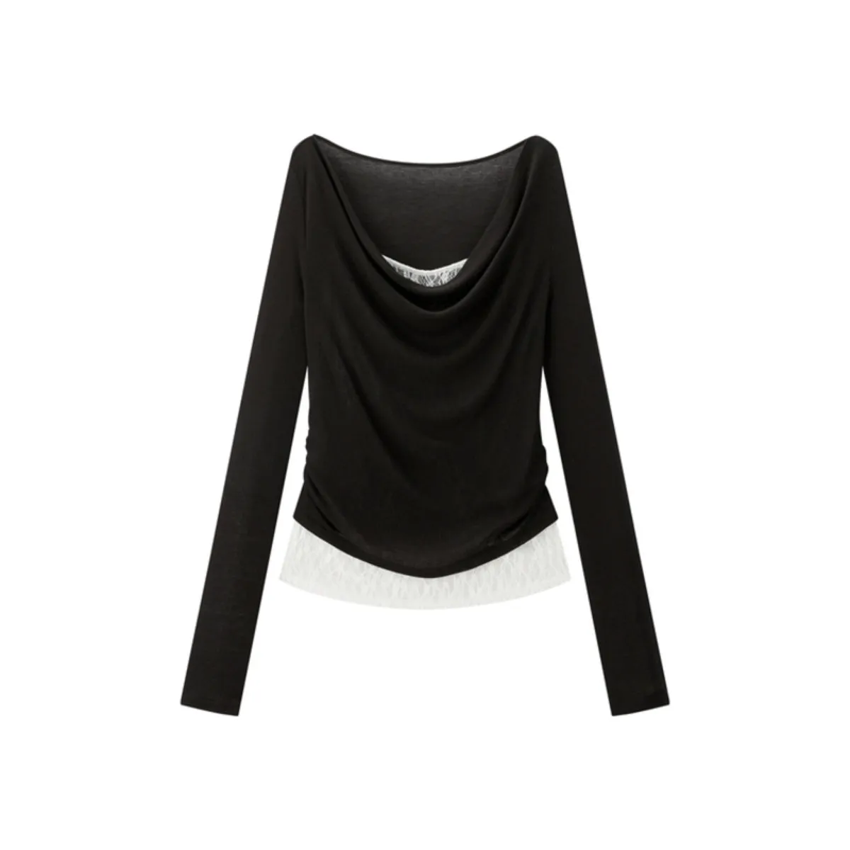 Women's Off-Shoulder Cowl Neck T-Shirt with Lace Trim sold by PEACEBIRD