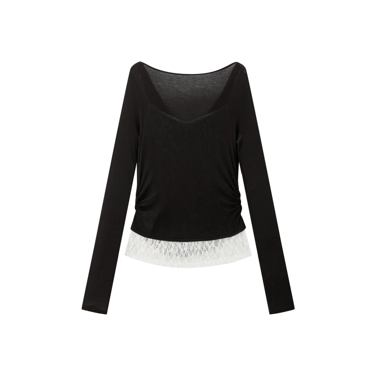 Women's Off-Shoulder Cowl Neck T-Shirt with Lace Trim sold by PEACEBIRD product image thumbnail 3